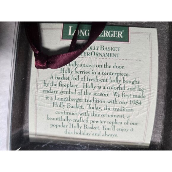 Longaberger Pewter Basket Ornament Set Of 4 With Red Ribbon In Original Box - Picture 9 of 16